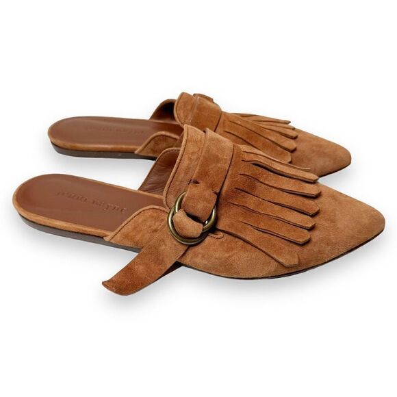 Jenni Kayne Brown Fringe Goatskin Suede Slip-On Mules Slide Buckle Women’s - 8.5 - Picture 2 of 5